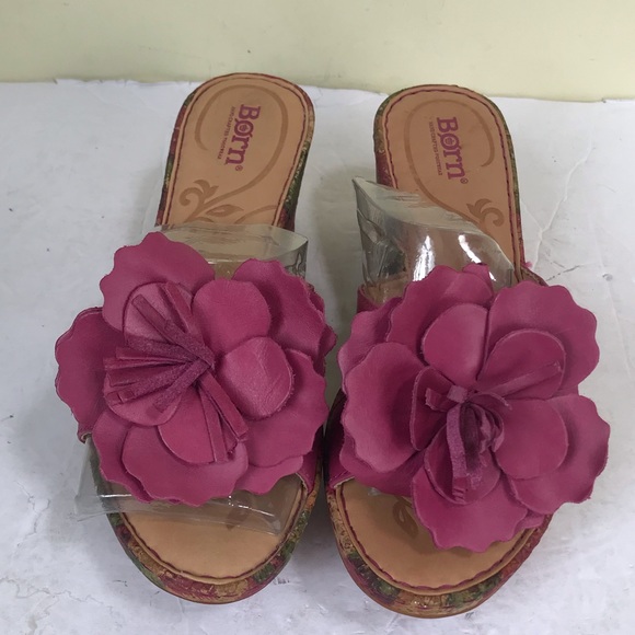 BOC NEW Flower Leather Wedge Platform Sandals Pink Multi Shoes Slides Slip On 7 - Picture 9 of 16